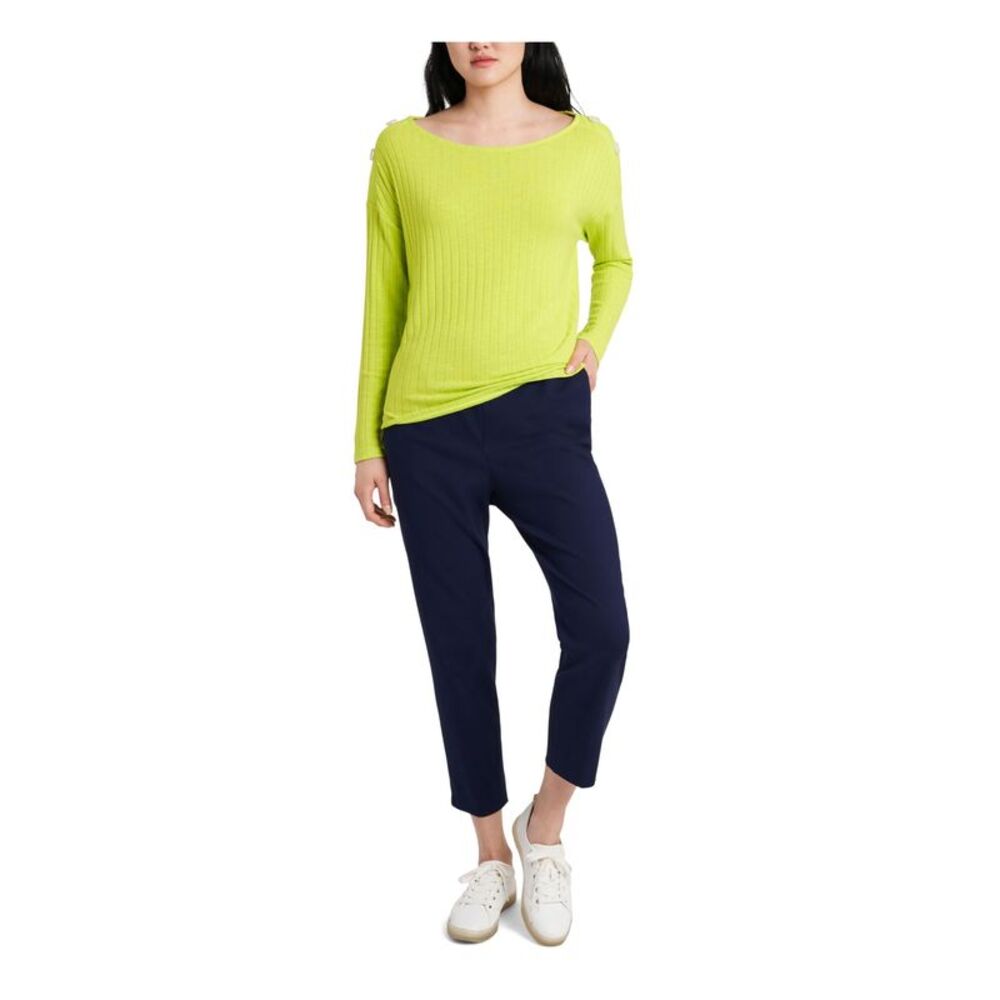RILEY&RAE Womens Green Button-detail Long Sleeve Boat Neck Sweater XXS